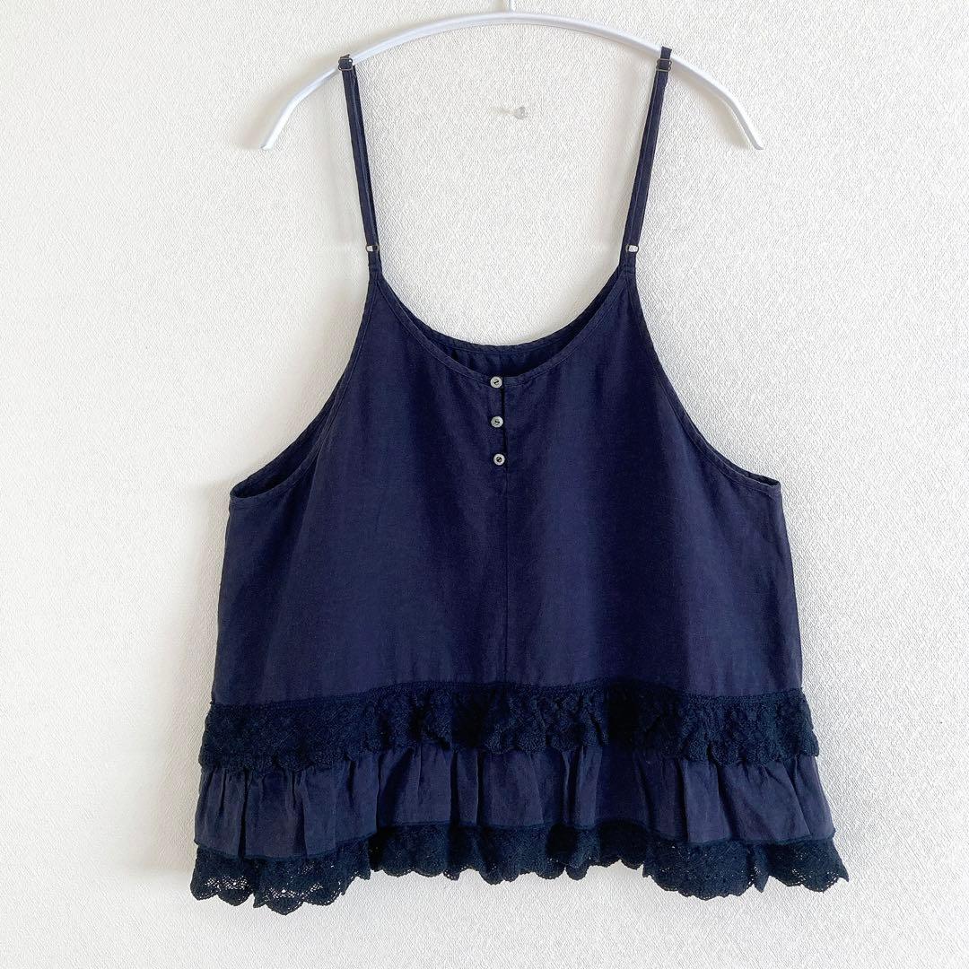 2025✨ 今季✨ ネストローブ　リネンレースヘムキャミソール　ネイビー　F