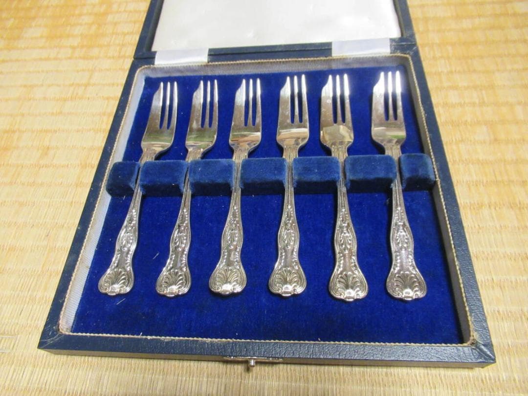 共箱付 1995年製◆マッピン＆ウェッブ ケーキフォーク 銀プレート 6本セット