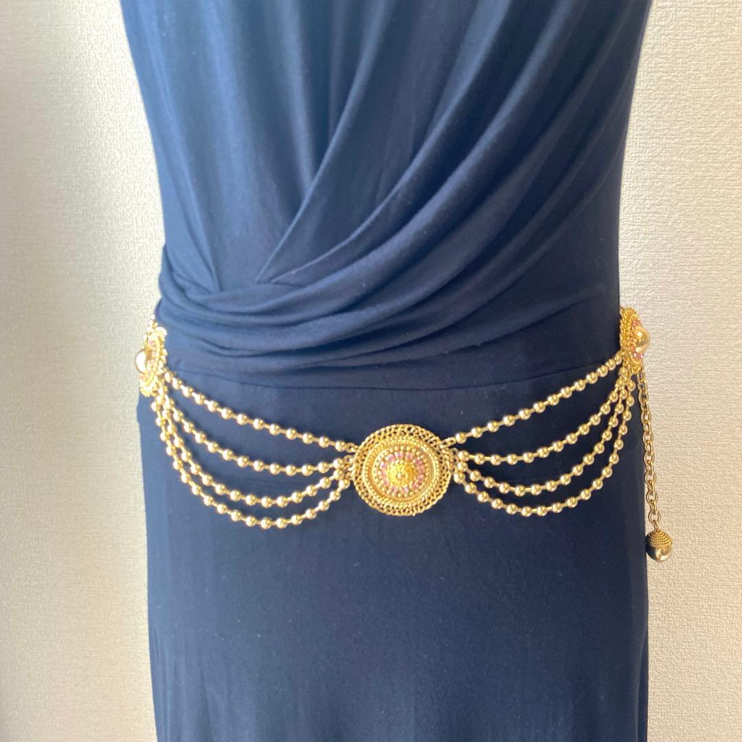 80s vintage オリエンタル ピンク 3連ボールチェーンアラビックベルト