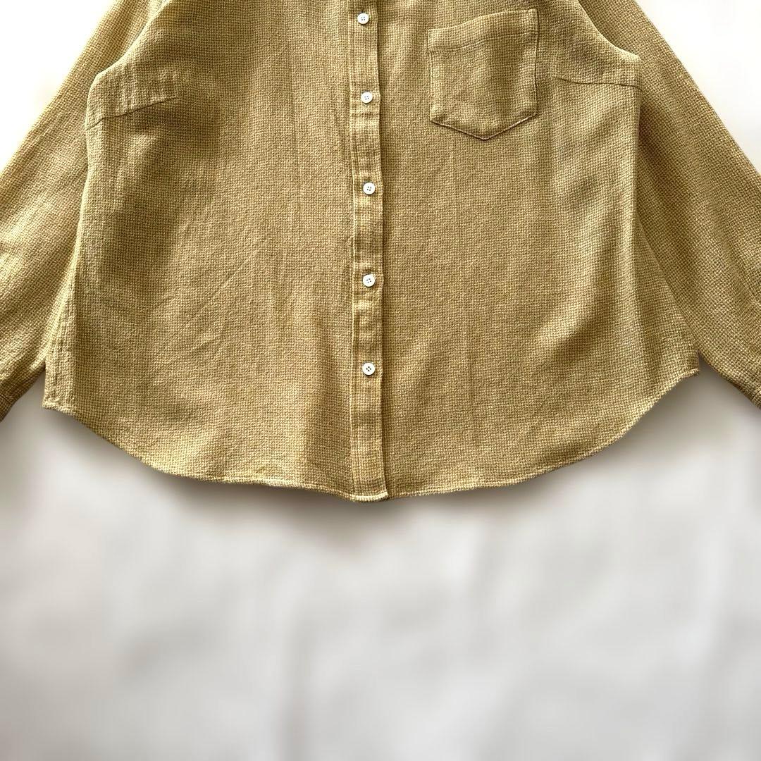 日々 小森縫製 ウール千鳥のスタンドカラーシャツ 千鳥格子 イエロー