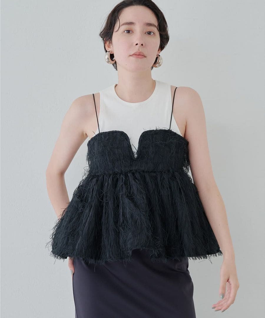 定価¥48000一回着美品ウィムガゼットフェザーキャミ　ビスチェ　ブラック