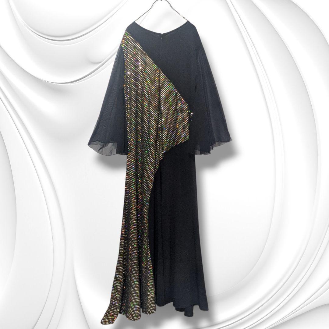 【美品】社交ダンス 衣装 ドレス ブラック ゴールド ラインストーン