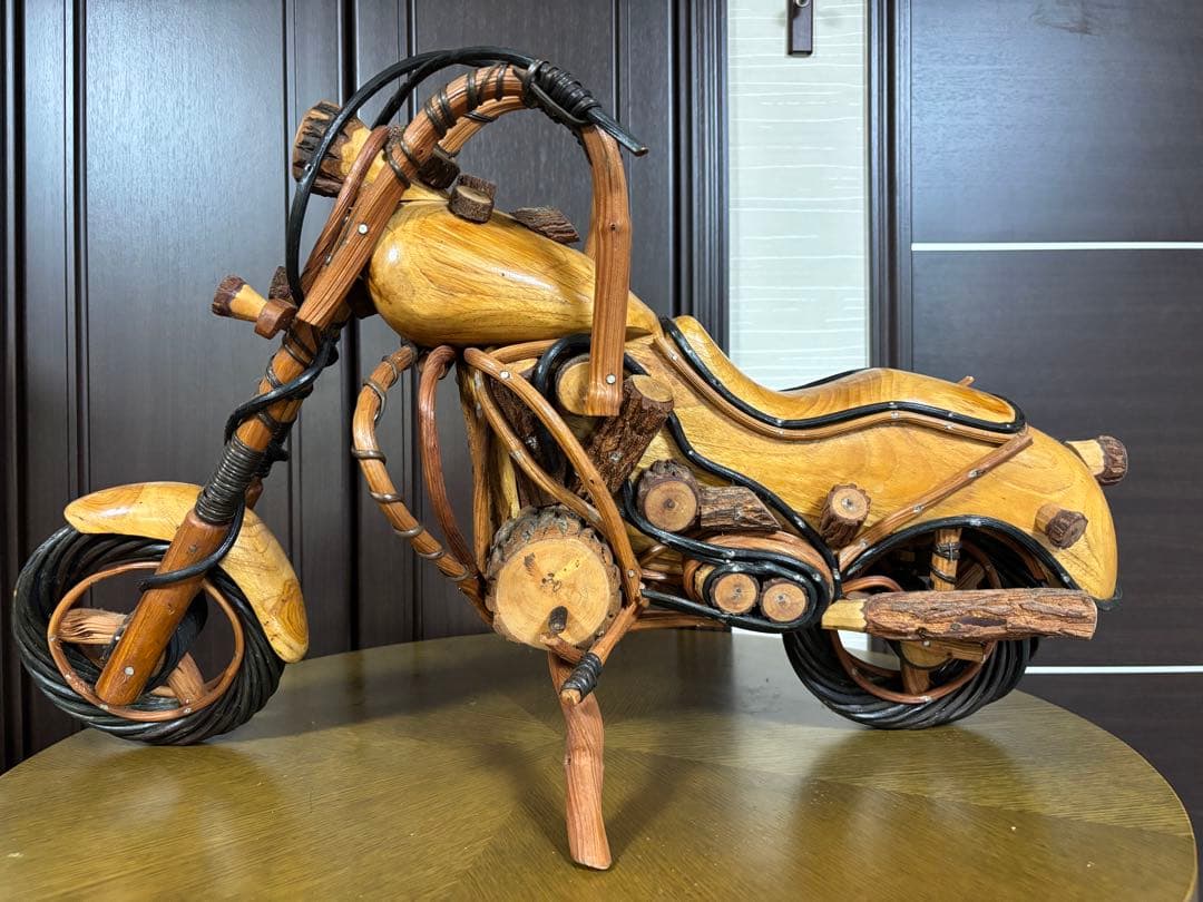 木製バイク置物　天然木　装飾品コレクターズアイテム　ハーレーダビットソン70cm