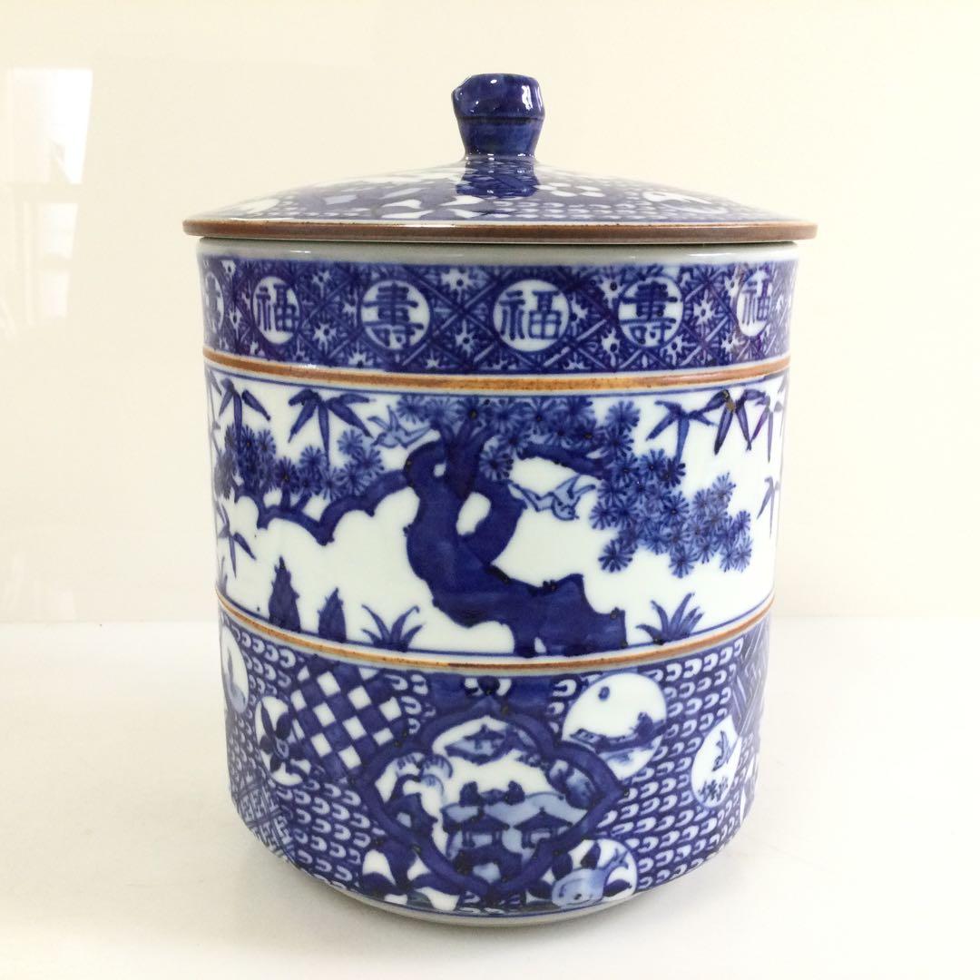 京焼 祥瑞水指 松竹梅図 加藤藤城作 茶道具 供箱供布 T768