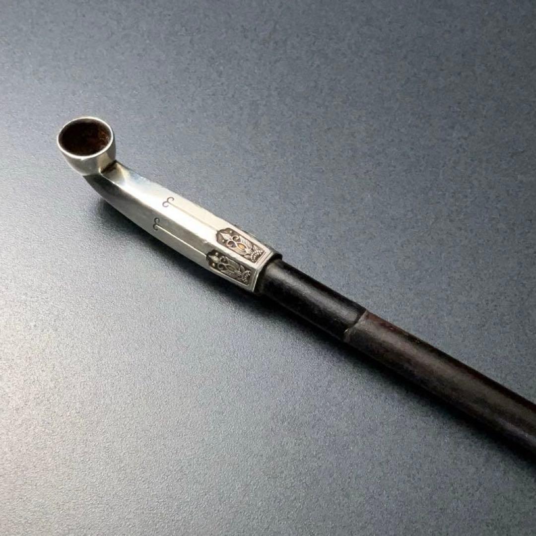 銀製煙管　唐花　瓔珞　キセル　アンティーク　骨董　6R1257お2