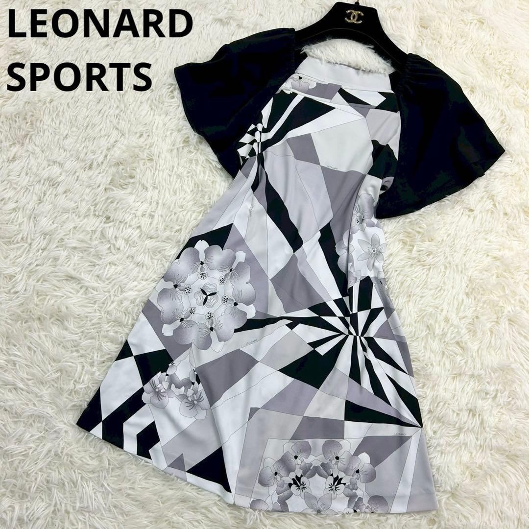 良品　レオナールスポーツ　ワンピース　花柄　ジオメトリック　ブラック系　38