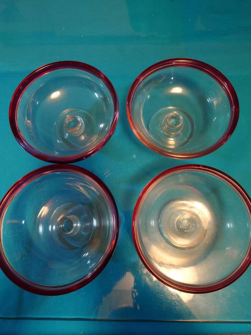 氷コップ 乳白色 吹きガラス 大正ロマン レトロ 赤 4個セット