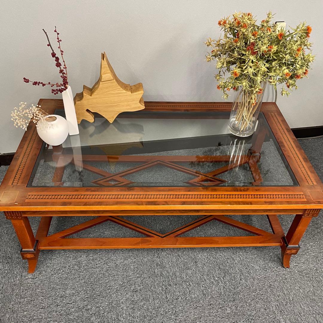 【手渡し希望】アンティーク　ガラステーブル　ローテーブル　輸入家具