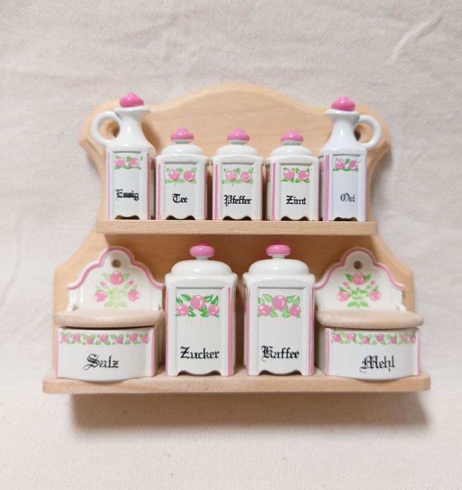 棚付き ピンクの小花のキャニスターセット ボードヘニッヒ ドールハウスミニチュア