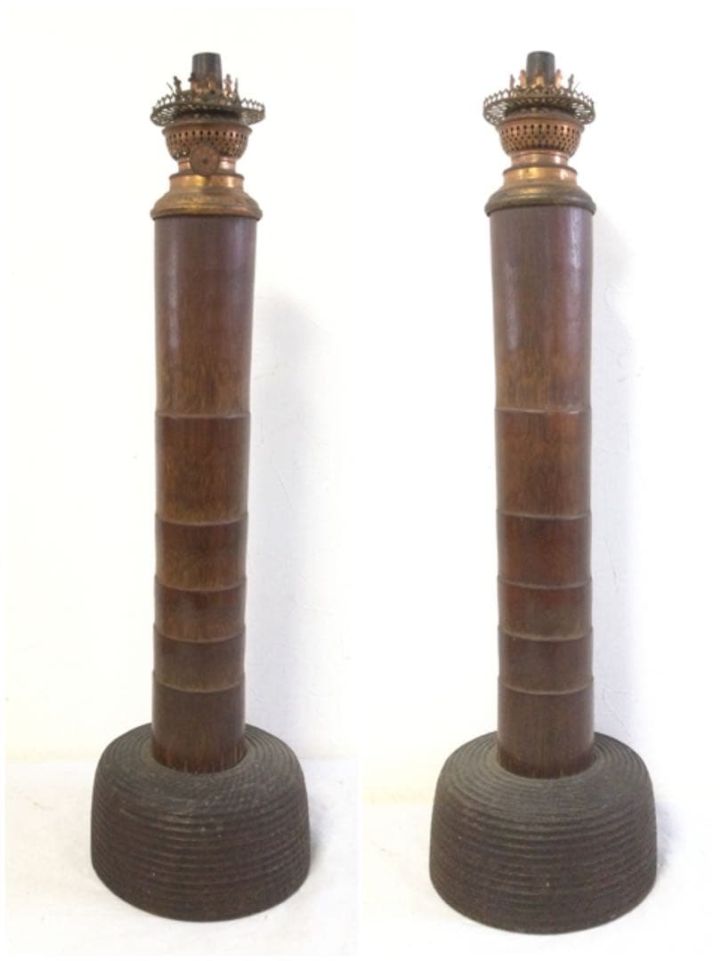 大正レトロ オイルランプ 竹筒台 座敷ランプ 丸ホヤ M