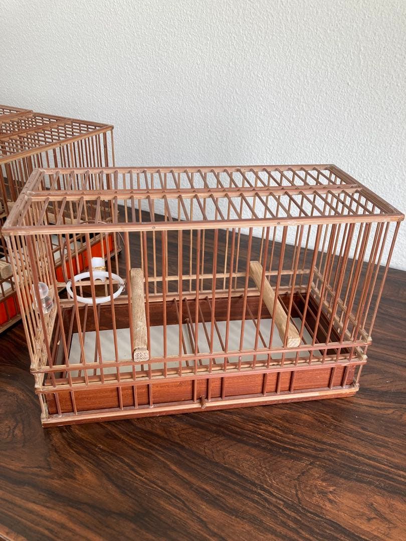 竹細工　めじろ　鳥かご　4個　木製天然木　寝かせ箱　セット