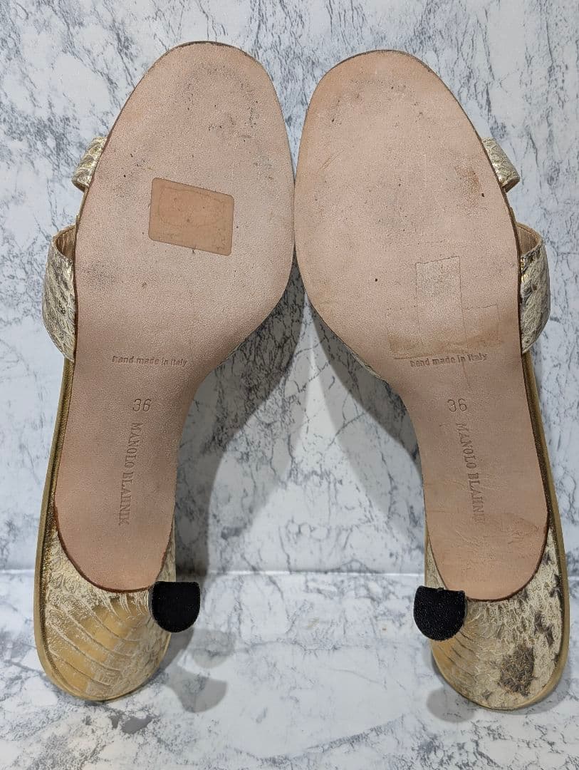 美品✨️ マノロ ブラニク サンダル ミュール ゴールド パイソン ヒール 36