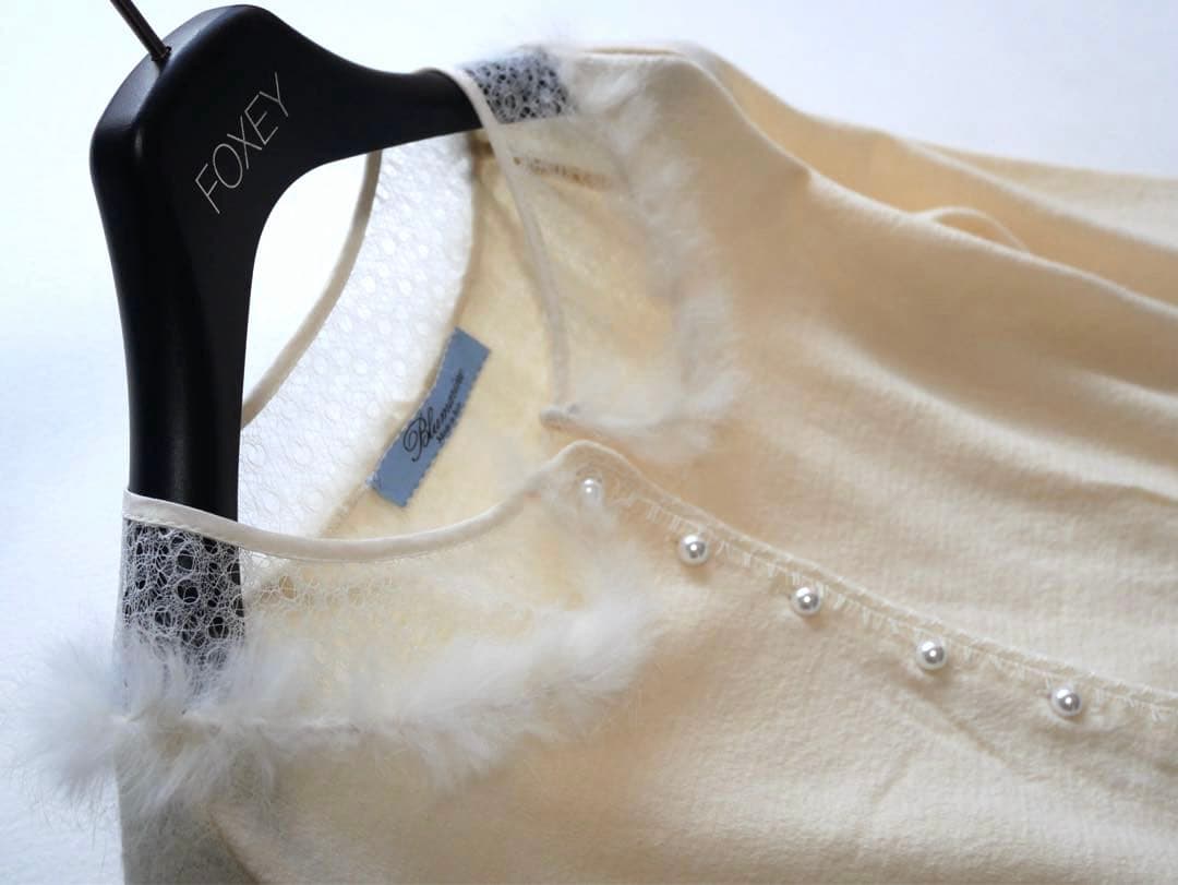 Blumarine レース×ファー パールボタン カーディガン ホワイト