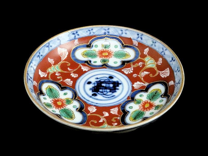 大聖寺伊万里　色絵　窓絵　菊に唐草の図　４寸皿　５客　A136A-CBe