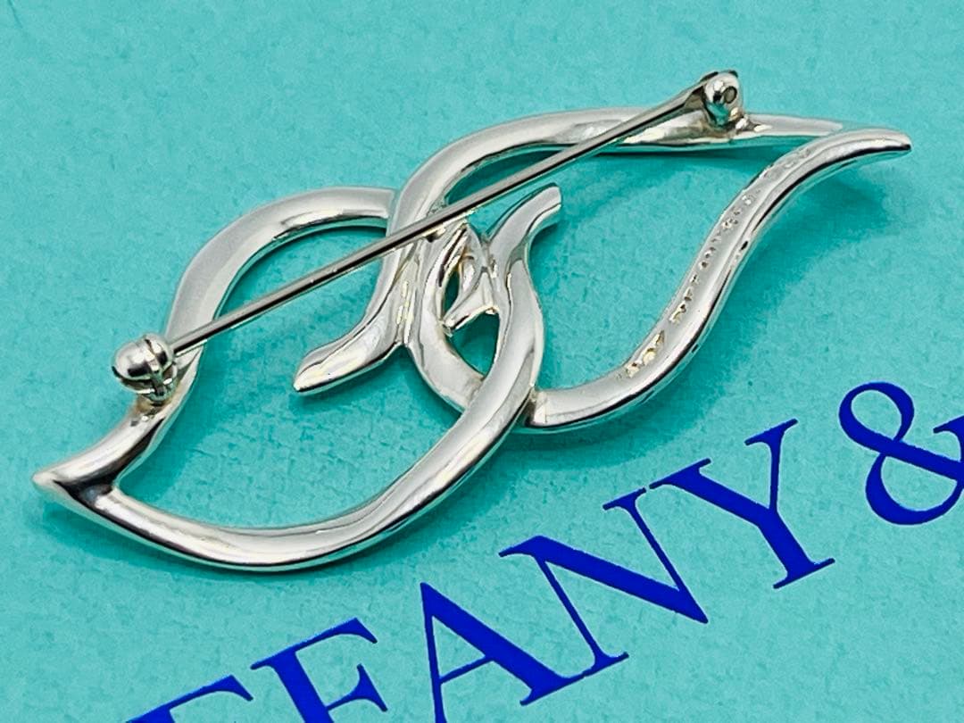 c736 美品　1987 オールド　ティファニー　ダブルリーフ　ブローチ　925