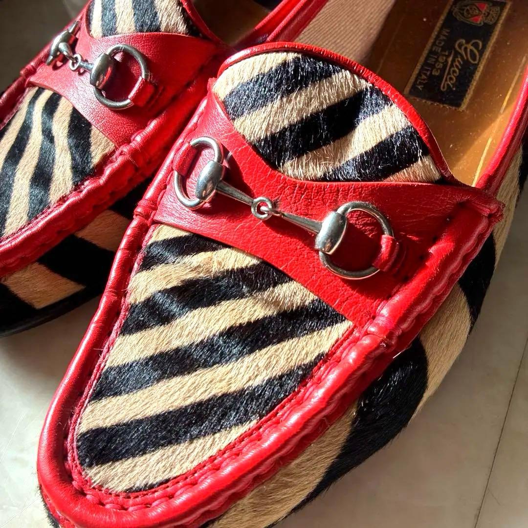 最終価格// GUCCI ハラコ ホースビットローファー 38 ゼブラ柄　正規品