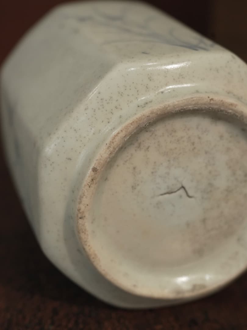 李朝染付　秋草紋　面取徳利　白磁　花瓶　Q1220