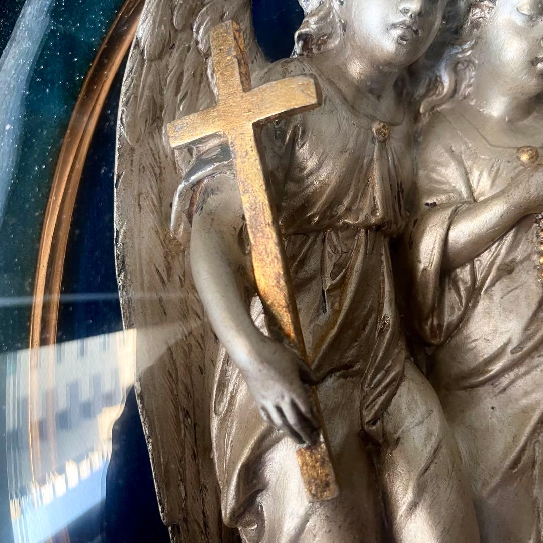 2人の天使のメダイヨン エンジェル フランスアンティーク オーバルフレーム彫刻