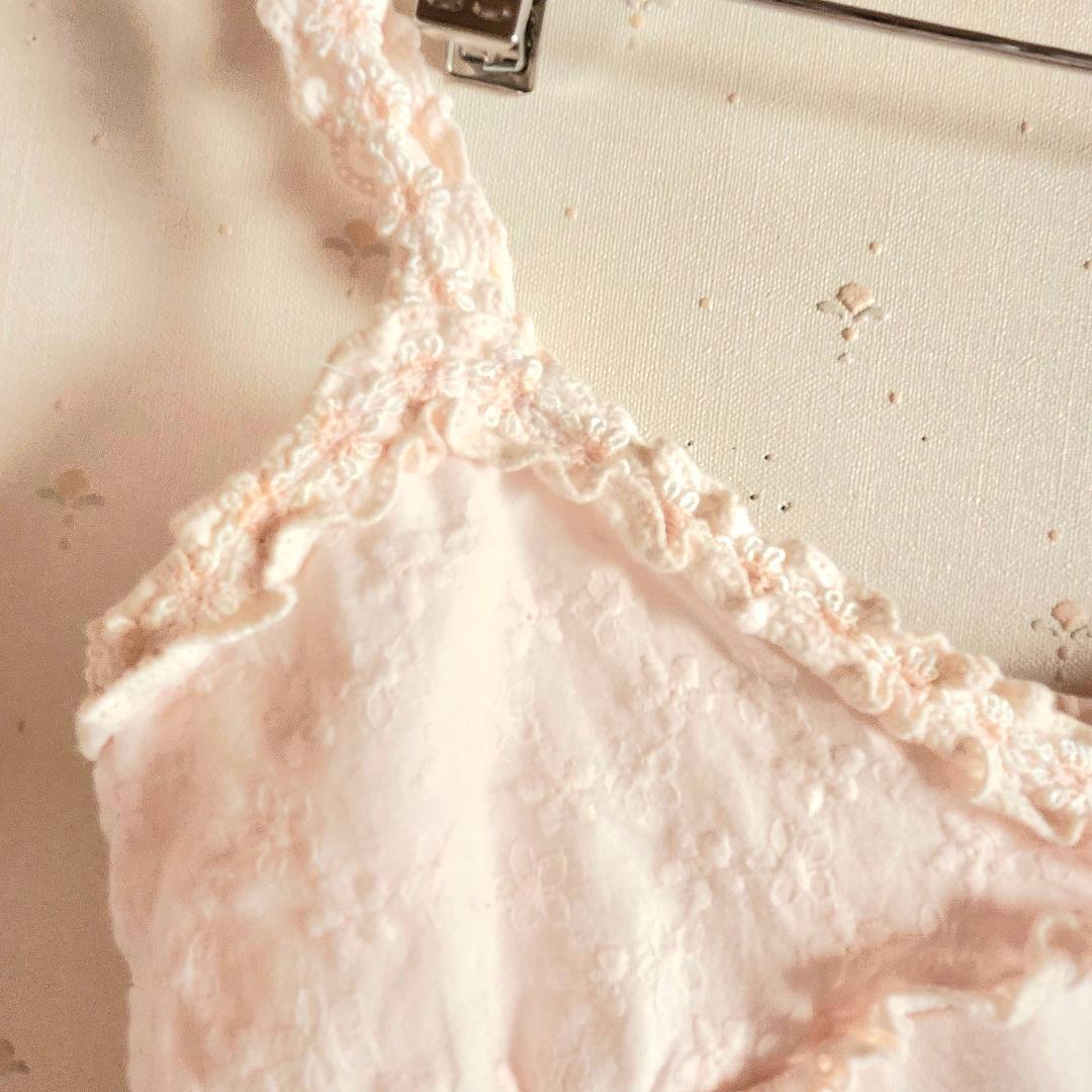 リズリサ　肩リボンフラワー刺繍　キャミソール　ピンク LIZLISA