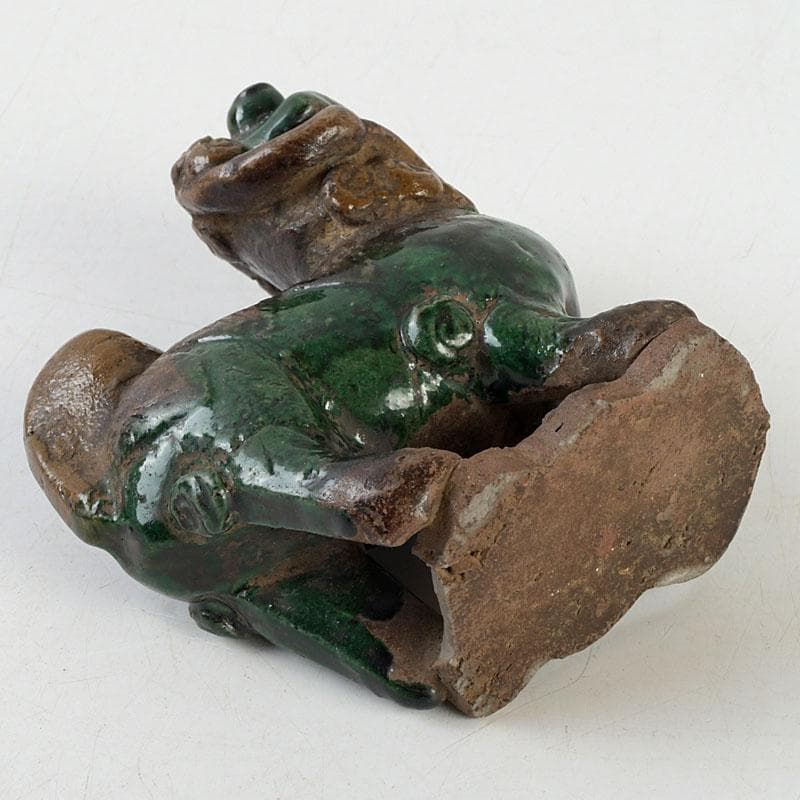 中国　緑釉　神獣　獅子　置物　時代箱　V　9600