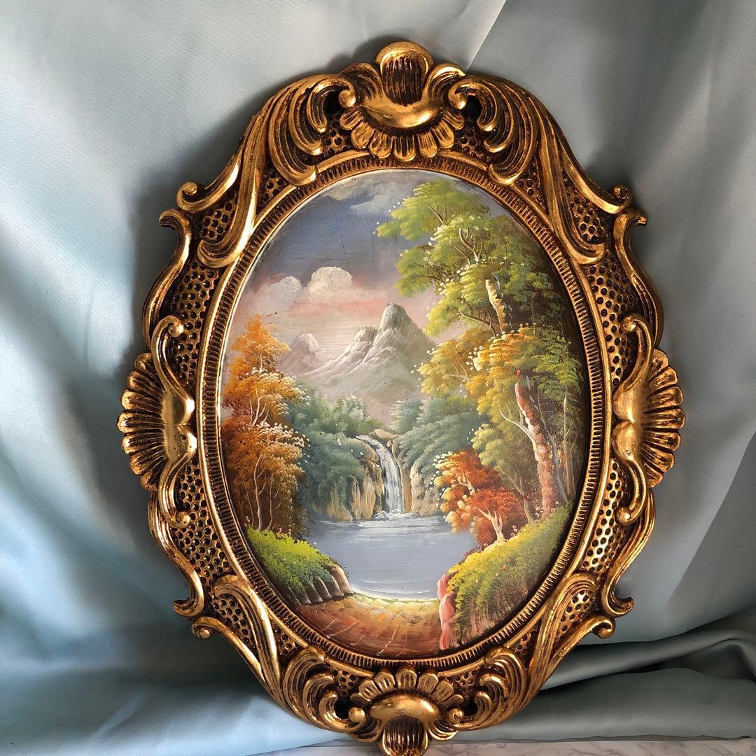 額絵　油絵　風景画　オーバル金縁