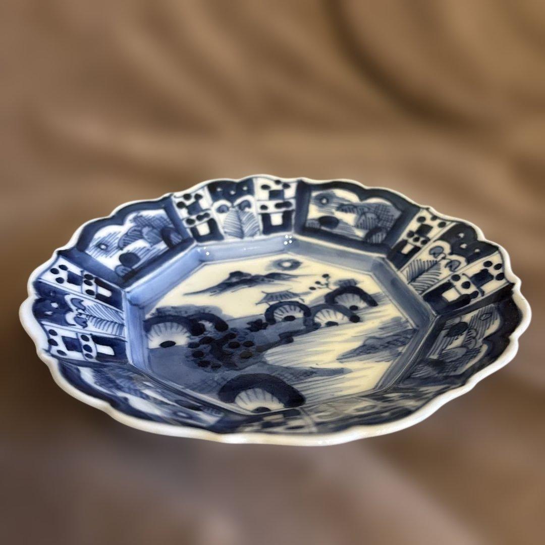 ⬛︎五寸変形皿11枚⬛︎染付手描⬛︎古伊万里⬛︎山水巻物角皿江戸⬛︎有田骨董⬛︎