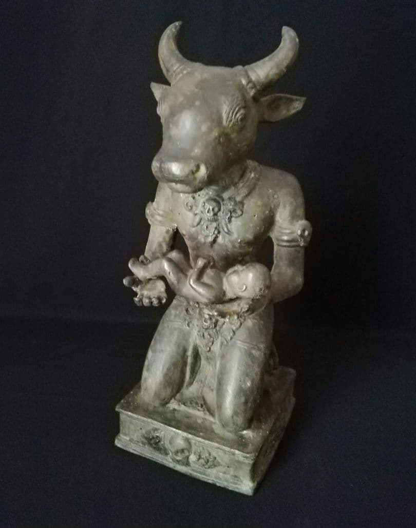 逸品　青銅牛神供犧子像　仏教　インド　中国　チベット　牛頭　 ガジュラーホ寺院群