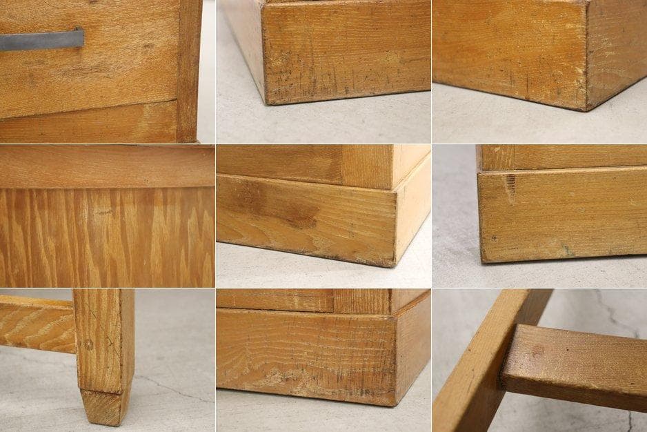 レトロ 無垢材 片袖机 作業台 PC デスク 書斎 展示台 飾り台 ヴィンテージ