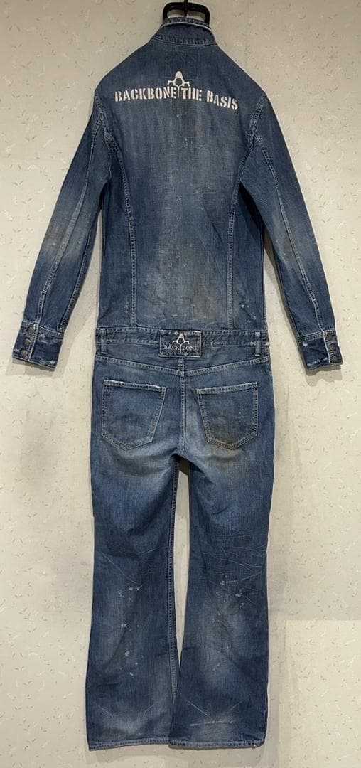 ＊バックボーン BACKBONE ダメージ 汚れ加工 デニム つなぎ S