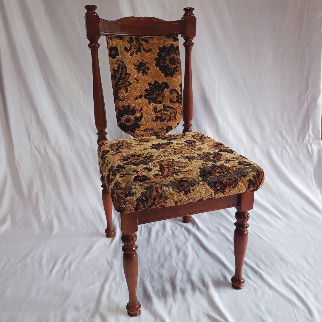 ヴィンテージ 花柄 オリーブ 経年のファブリックが美しい ダイニング チェア