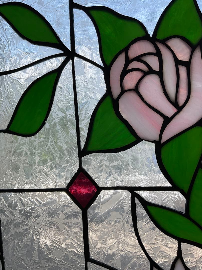 額装 ステンドグラス　薔薇 バラ　窓　アンティーク　ヴィンテージ　大正 浪漫