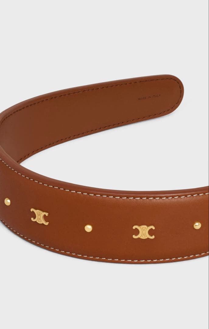 ブラウンレザー ゴールドスタッズ ヘッドバンド