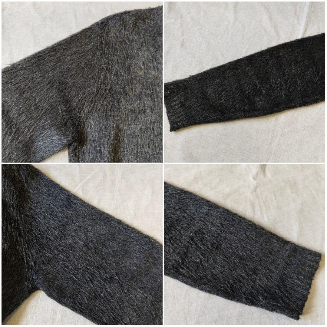 毛足長 60s シャギー モヘアニット Vネック ダークグレー ビッグサイズ L