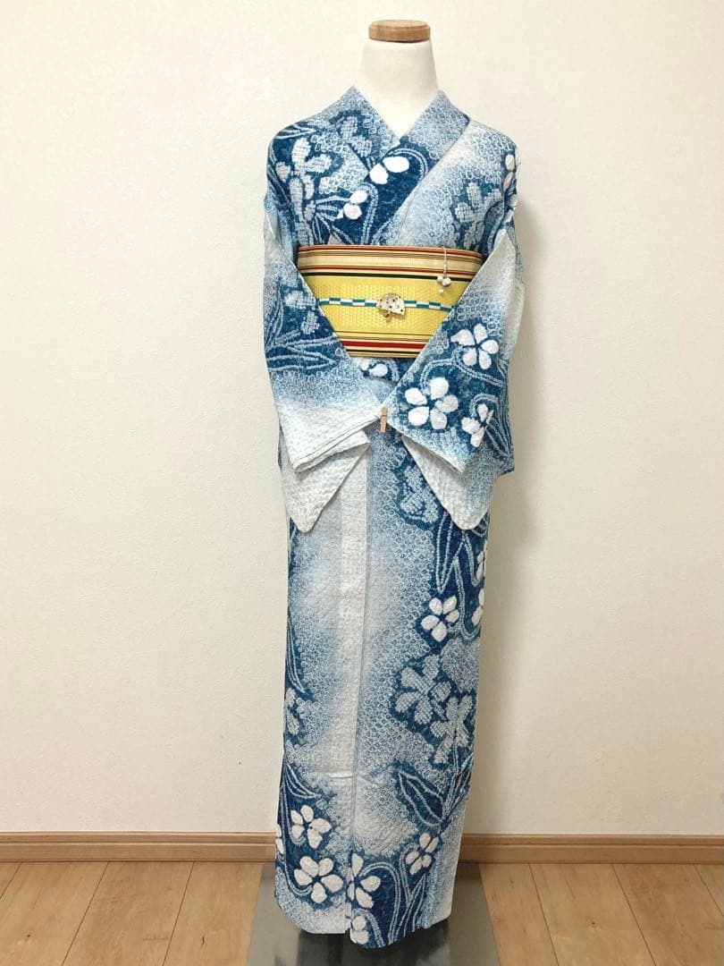 有松絞り　浴衣　スミレ　裄66.5cm 美品