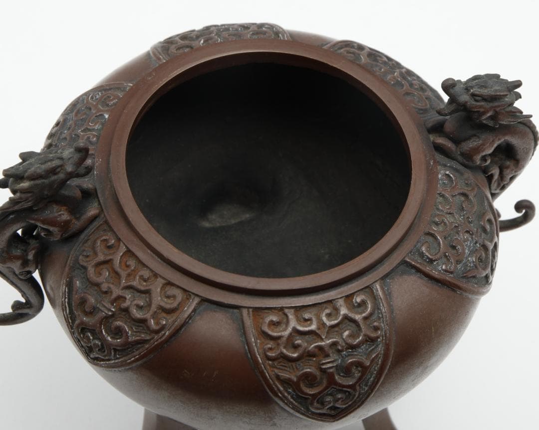 Bg1637 高岡銅器 長足菖蒲獅子蓋 香炉 伝統美術工芸品 骨董品 銅製