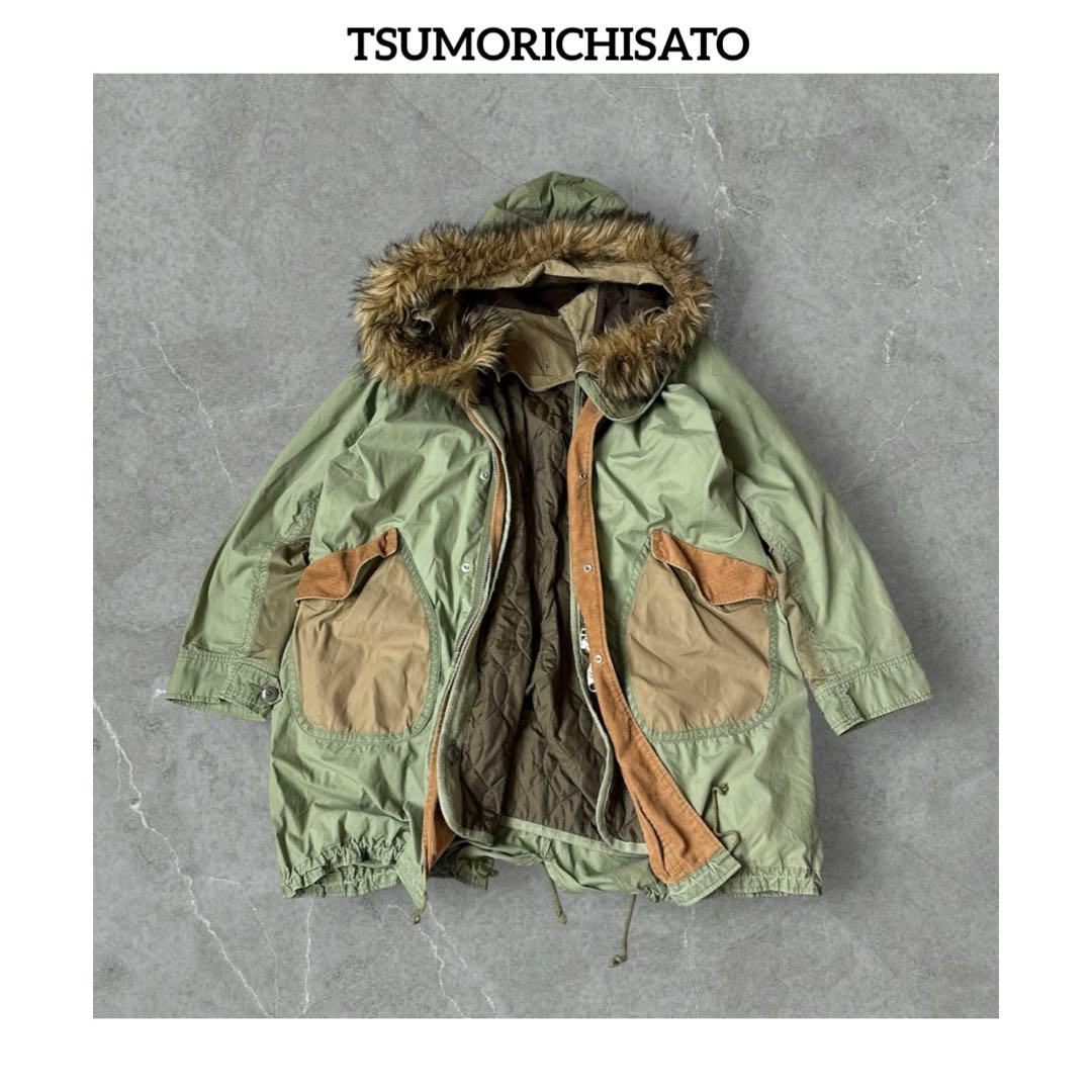 ★ ツモリチサト　中綿　ライナー付　ファー付　パッチワーク　異素材　モッズコート