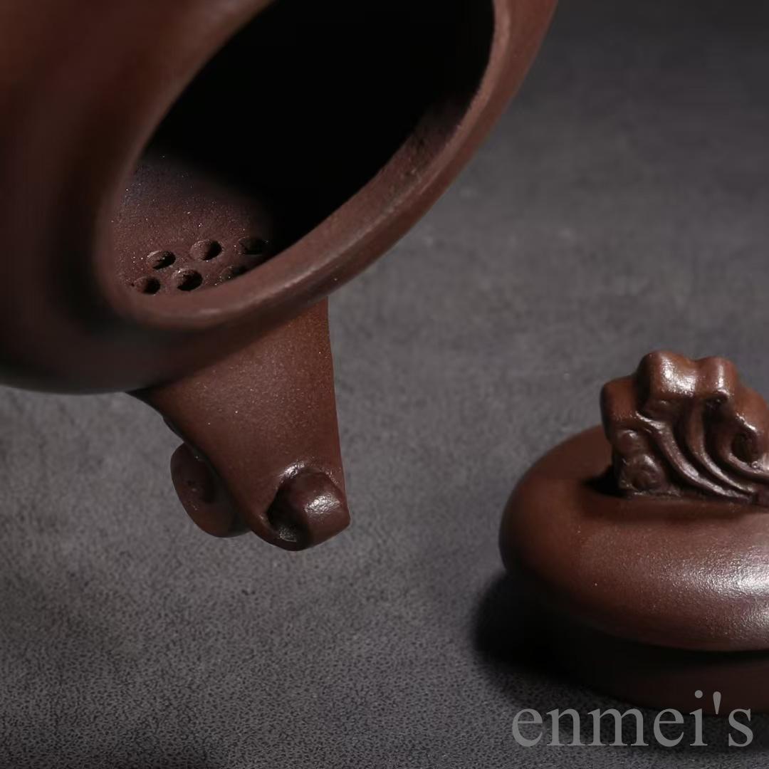 中国古美術 中国宜興 紫砂壺 如意壺 底款汪寅仙 原鉱紫泥 急須 茶壺 煎茶道具