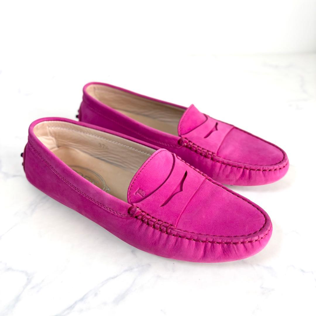 極美品 トッズ 37.5 ゴンミーニ ドライビングシューズ スエード ピンク