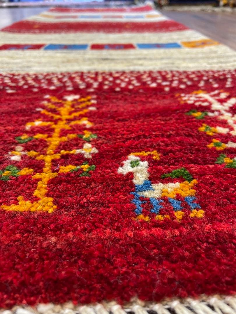 百ちゃん様用　新品　ペルシャ絨毯　手織り　ギャッベ　茜色　山羊　150×50cm