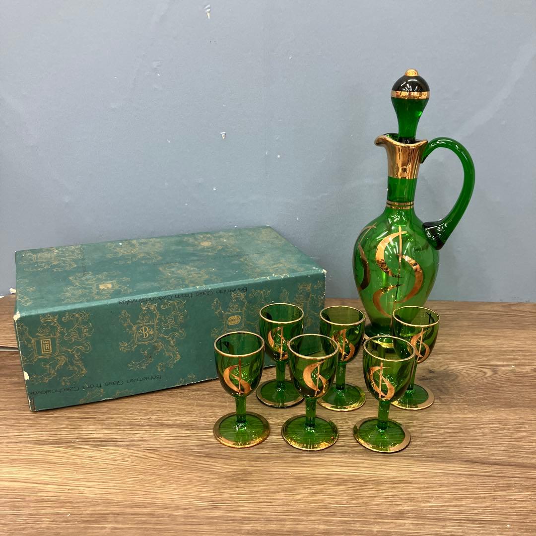 E-1 ボヘミアンガラス デキャンタ ショットグラス 6客セット 食器