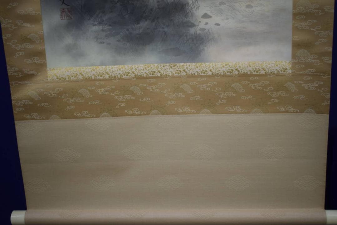 真作/鈴木武夫/山水民家図/淡彩風景図/桐共箱二重箱付/布袋屋掛軸HJ-202