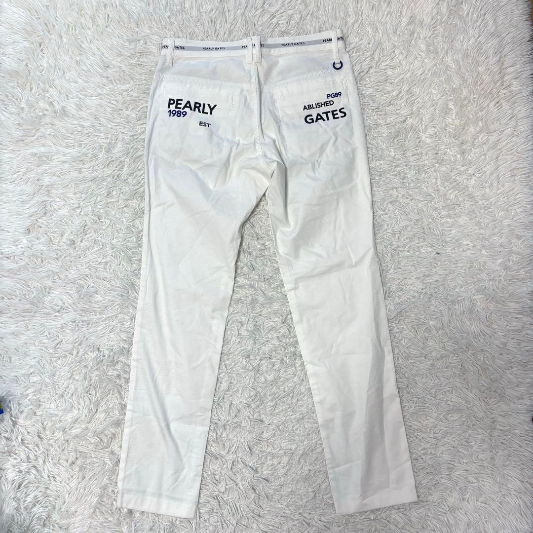 最新作 パーリーゲイツ パンツ ホワイト バックロゴ ストレート シンプル