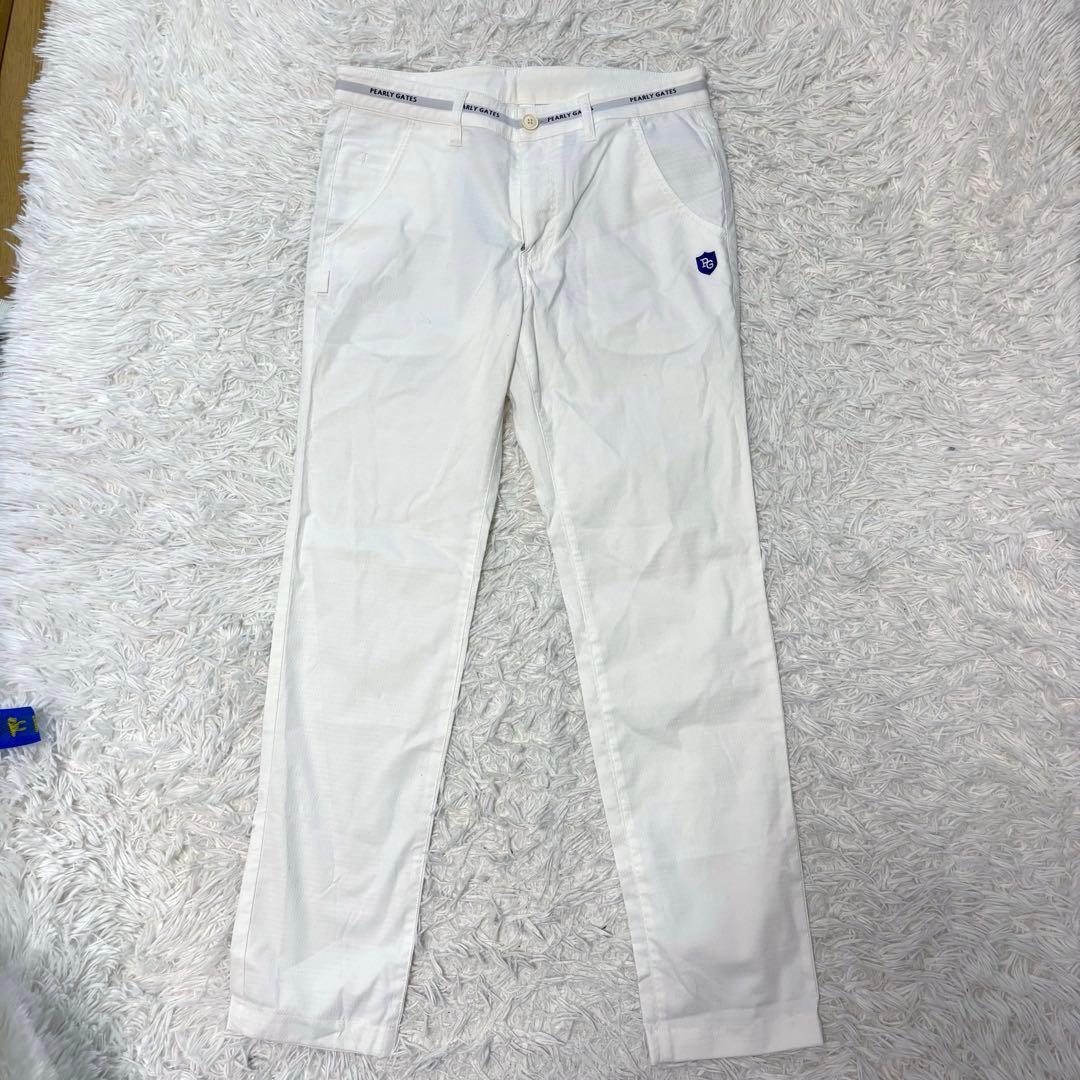 最新作 パーリーゲイツ パンツ ホワイト バックロゴ ストレート シンプル