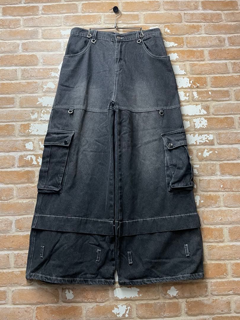 ブラックデニム　archive カーゴデニム　グランジ　y2k カーゴパンツ