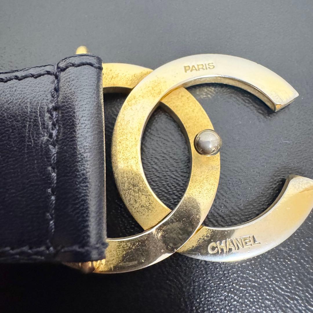 【美品】シャネル CHANEL ベルト レザー ココマーク ダークネイビー 希少