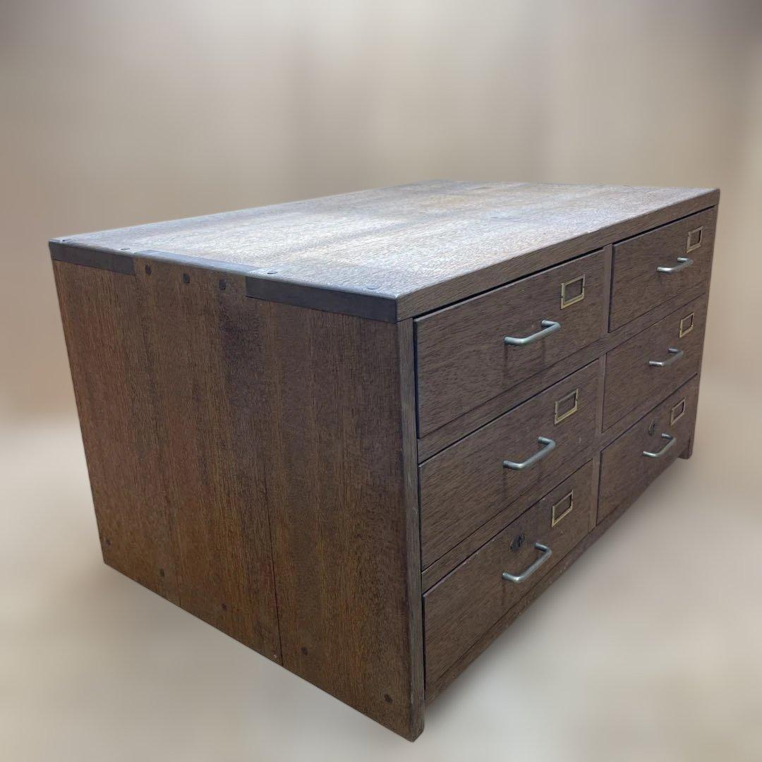 レトロ　木製　金庫タンス　鍵付き　2列3段　引き出しタンス　収納