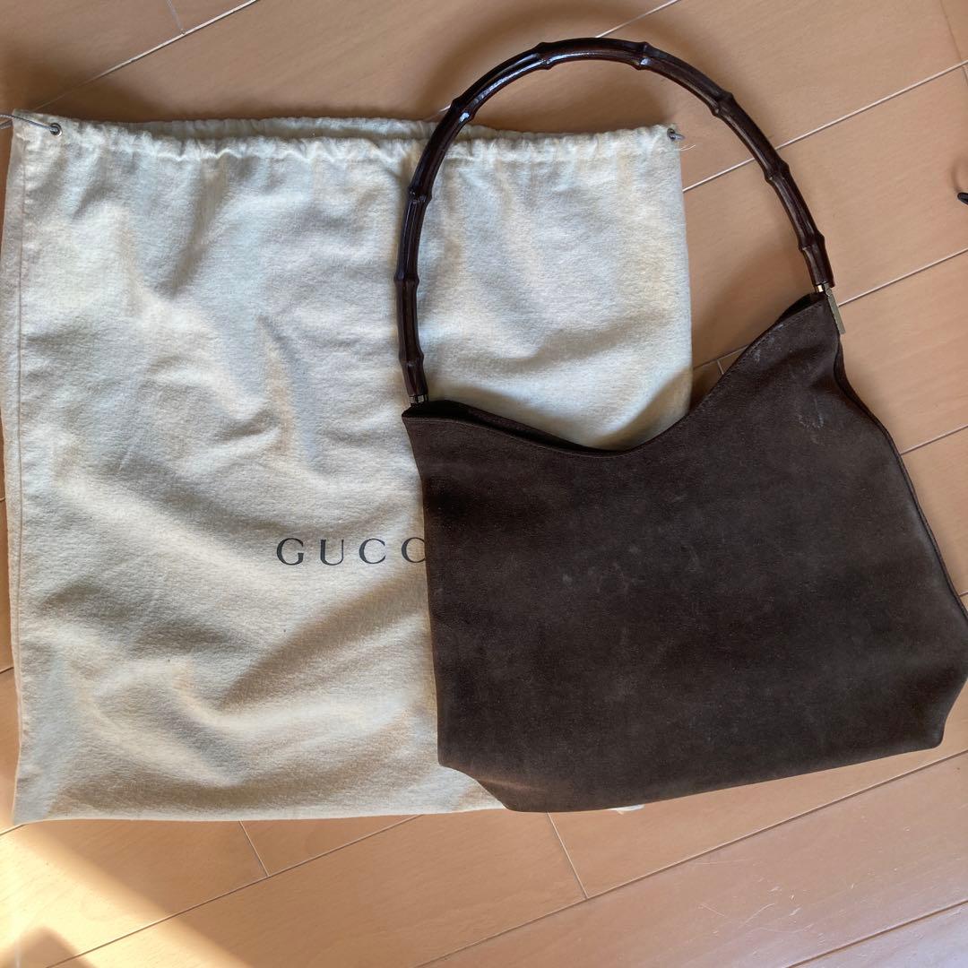 GUCCI 濃茶　バックスキン　バンブーバッグ