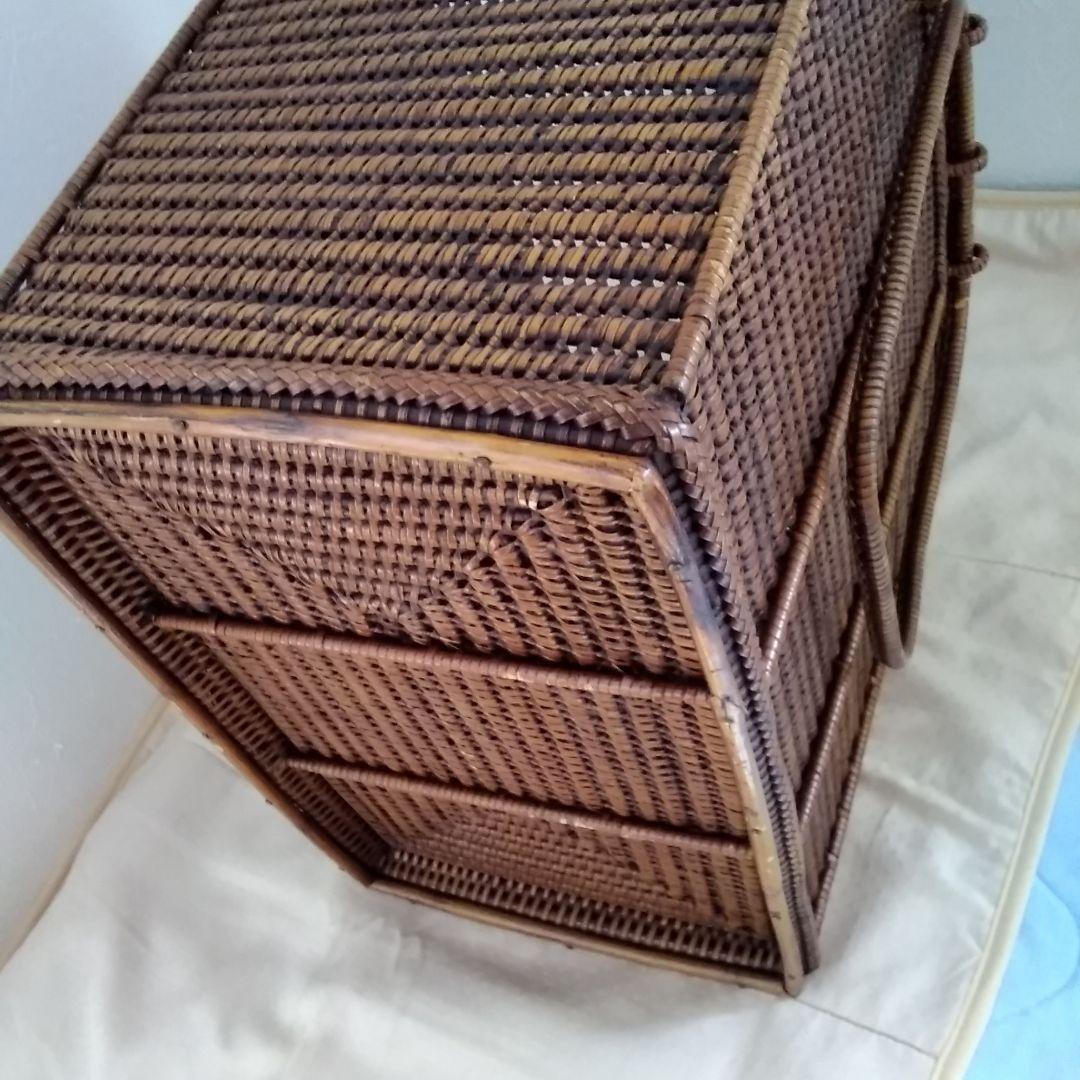 年代不明！両ハンドルかご！籐籠竹籠 竹細工 竹編みカゴ 小物入れ！経年美品！