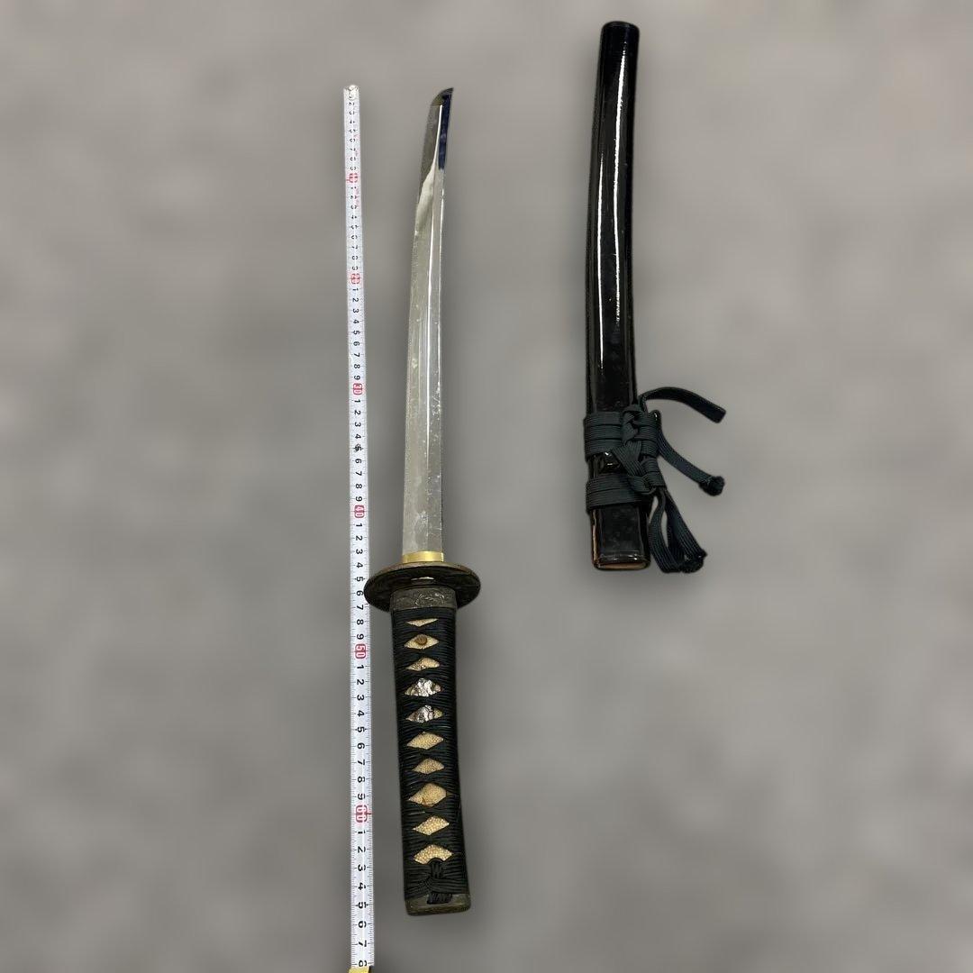 未開刃，模造刀、白鞘 刀 剣 長尺模造刀 模擬刀 刀 約65cm 黒鞘 布巻き柄