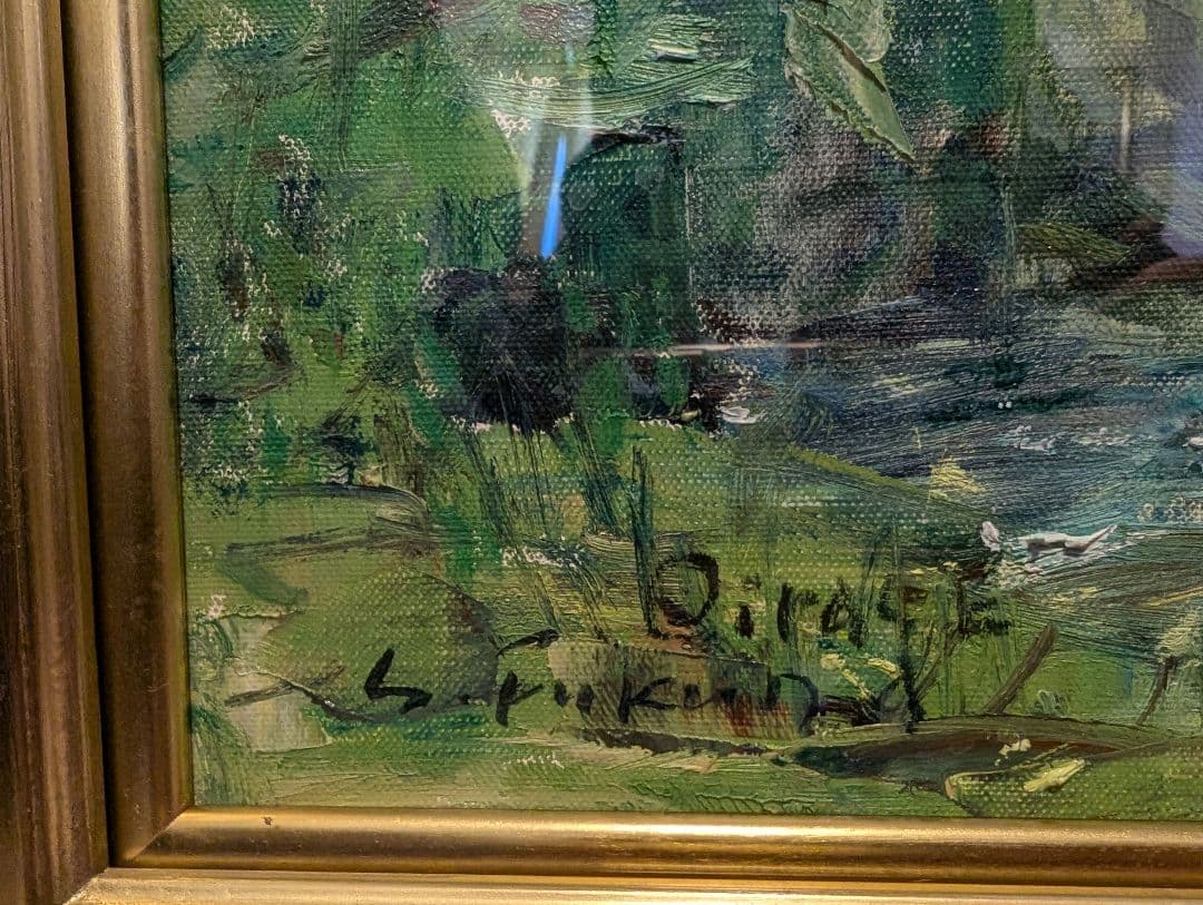 白日会　福田俊三　奥入瀬新緑　10号　優品油彩画 自然風景